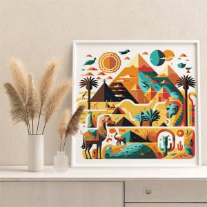 AAAA-Q0195 Пирамиды Египта Орнамент Пейзаж Африка Интерьерная Яркая Детская Легкая Раскраска картина по номерам на холсте недорого