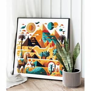 AAAA-Q0195 Пирамиды Египта Орнамент Пейзаж Африка Интерьерная Яркая Детская Легкая Раскраска картина по номерам на холсте недорого