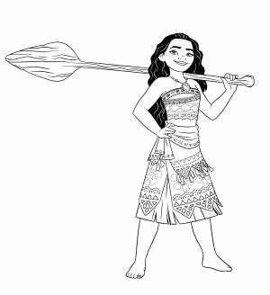 Раскраска Моана держит весло