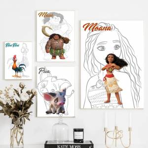 Disney Моана ваялики рисунок плакат и фотообои искусство картина для гостиной детской спальни домашний декор