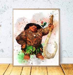 Постер акварельный Disney Моана какун, Картина на холсте Maui Pua Hei TeFiti, настенное искусство для детской комнаты, домашний декор
