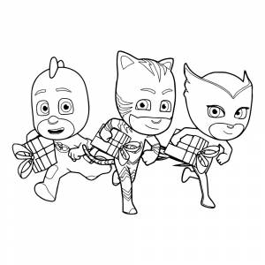 Раскраска Герои в масках с подарками