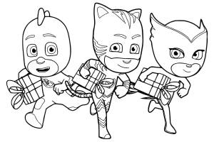 Раскраска Герои в масках с подарками