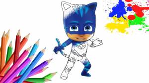 ГЕРОИ В МАСКАХ на русском Раскраски для детей КЭТБОЙ Мультик PJ Masks Учим цвета coloring pages
