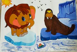 Мамонтенок на льдине рисунок