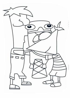 Раскраска Ферб и Финес обнимают Перри