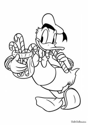 Раскраска Дональд Дак с конфетами на Новый год