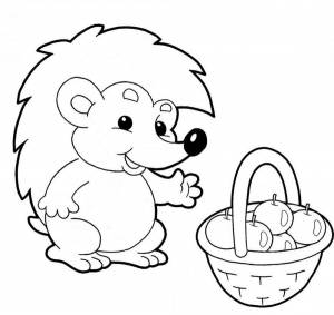 Раскраска ёжик с яблоками