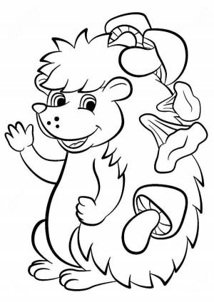 Раскраски Ежик с грибами