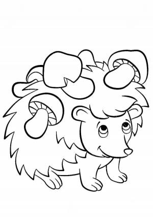 Раскраски Ежик с грибами