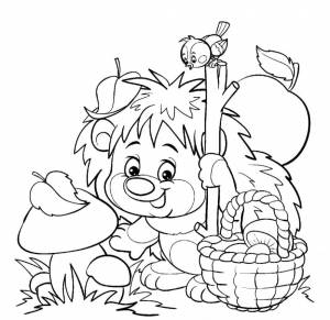 Раскраска Ежик собирает грибы