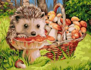 Ежик с грибами рисунок