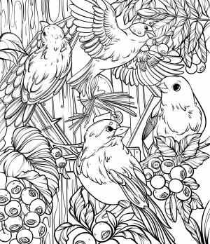 Иллюстрация Раскраска Птицы в стиле 2d, детский, книжная графика