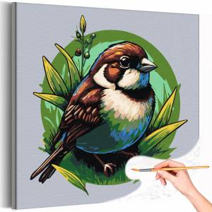 AAAA-Q0148 Воробей в траве Птицы Раскраска картина по номерам на холсте недорого