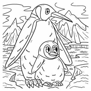 Детский пингвин изолированная страница раскраски для детей