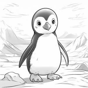 Маленький капризный пингвин для раскраски с небольшими деталями для детей