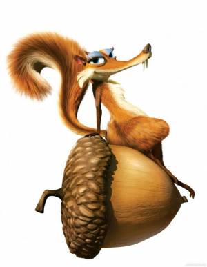 Белка девочка на большом орехе из Ледникового периода