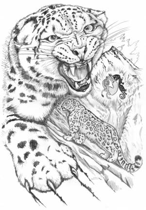 Иллюстрация Снежный Барс в стиле декоративный