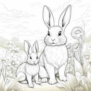 книжки-раскраски, резкие линии, изображающие милого кролика-маму джека