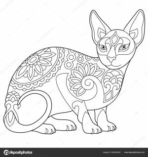 Симпатичный Сфинкс Кот Книга Раскраски Взрослых Мандальском Стиле Векторное изображение ©Sybirko 625024642