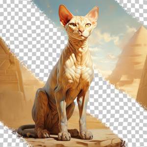 Безволосый бежевый кот сфинкс на прозрачном фоне