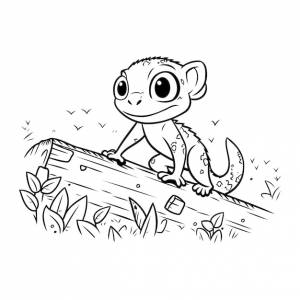 Книжка-раскраска для детей, маленькая ящерица, сидящая на бревне
