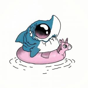 Милый акуленок) Но будьте осторожны!) арт art рисунок ня няша милота