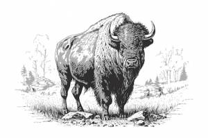 Дикий буйвол buffaloblack цвет в стиле эскиза векторная иллюстрация