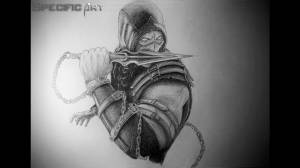 Drawing Scorpion Mortal Kombat with a pencil