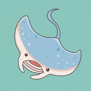 Милый скат рыба мультяшный персонаж морское животное подводная иллюстрация и вектор