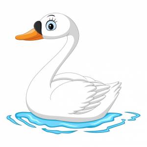 Мультяшный белый гусь, плавающий в воде