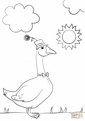 Dibujo de Dibujo de un Ganso con Sombrero y Pajarita para colorear