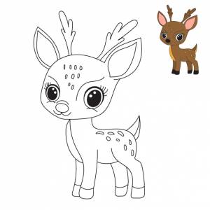 Олененок мультфильм раскраска изолированный вектор