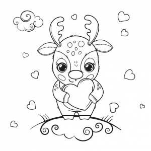 Милый олененок держит в лапках сердечко