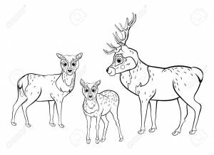 Cute Cartoon Deer Family Vector Coloring Page Outline