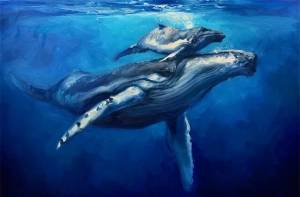 Современная Картина на холсте с изображением Кита, синий морской Кит, рисунок в виде волны, искусство для украшения стен дома, гостиной