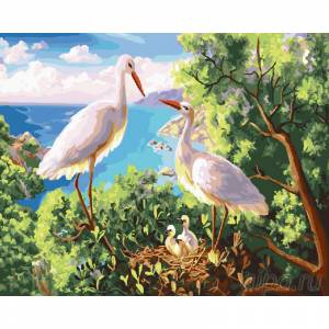 ZX 20835 Аисты в гнезде Раскраска картина по номерам на холсте Paintboy