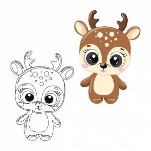 Милый маленький олень, эскиз для раскраски и иллюстрации