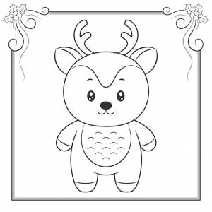 Счастливого рождества милый олень рисунок эскиз для раскраски