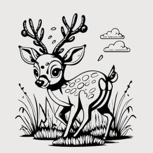 Милый олень вектор черно-белый контур для раскраски страницы книги