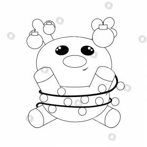 Милый мультяшный олень в гирлянде и игрушках