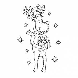 Олень с подарочной коробкой книжка-раскраска рождество и новый год вектор
