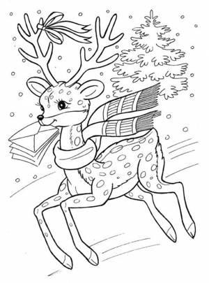 Раскраска олененок новогодний
