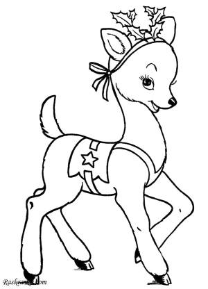 Раскраски дикие, Раскраска Олень Санта Клауса Дикие животные