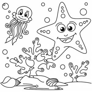 Симпатичная морская звезда мультфильм раскраски страницы вектор иллюстрации для детей книжка-раскраска