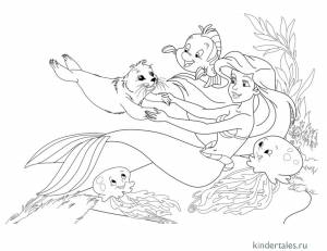 Ариэль и морской котик» раскраска для детей