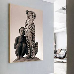 Африканский ребенок Леопард фотография на холсте Животное Искусство на стену офис современный Декор для дома Фотообои