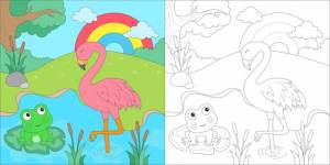 Раскраска фламинго и лягушка