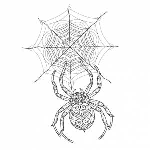 Паук и паутина нарисованы вручную для книжки-раскраски для взрослых