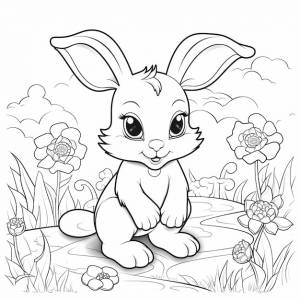 Раскраски очаровательный домашний кролик в мультяшном стиле для детей